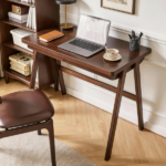 100% Solid Rubber Wood Computer Desk, Retro Walnut Writing Desk with Drawer, Sturdy A-Frame Leg, 39.37"×21.65", 0.71" Standard Thick Home Office Study Table - Image 17