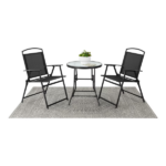 3-Piece Outdoor Bistro Set, Folding Chairs & Glass Table, Black - Image 6