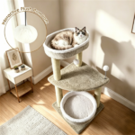 36" Compact Space‑Saving Cat Activity Center, Heavy‑Duty Stable Cat Climbing Furniture with Plush Rest Areas & Pom‑pom Toy for Kittens & Adult Cats - Image 5