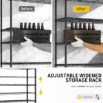 4-tier, adjustable shelf spacing, with adjustable feet and wheels, iron display stand, 150*60*192cm, powder-coated black - Image 9