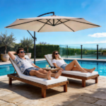 10FT Round Offset Patio Umbrella, Banana Hanging Cantilever Umbrella with 60° Adjustable Angle, Crank System, Cross Base & Pole Sleeve, UPF 50+ Waterproof Polyester Canopy, 6 Iron Ribs for Garden Deck Backyard, Khaki - Image 28