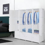 4-layer 16 Cube Organizer Stackable Plastic Cube Storage, Plastic + Steel Wire with 3 Clothes Rails, Free to Assemble, White - Image 11
