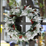 2 Pack 18in Pre-lit Snow Flocked Christmas Wreath, Lighted Artificial Xmas Wreath with 60 Warm Lights and 140 Tips and Red Berries Pine Cones, for Front Door Gate Wall Xmas Party Decorations - Image 9