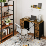 47 Inch Computer Desk with 8 Fabric Drawer, Home Office Desk with Power Outlets, Large Storage,Rust - Image 6