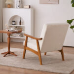 Solid Wood Armrest Teddy Velvet Simple Single Indoor Lounge Chair Backrest Creamy-White - Image 14
