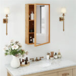 14"×5.5"×24" Bamboo Bathroom Medicine Cabinet with Mirror, Wall Mounted Storage Organizer - Image 3