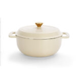 Cast iron 5QT cooking pot - ceramic white - comes with two silicone gloves - Enamel pot - Image 2