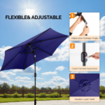 9ft Patio Umbrella, Outdoor Market Umbrella with Push Button Tilt, Crank Handle, 6 Sturdy Iron Ribs, UPF 50+ Waterproof Polyester Canopy, KD Design for Garden, Deck, Backyard, Poolside, Navy Blue - Image 15
