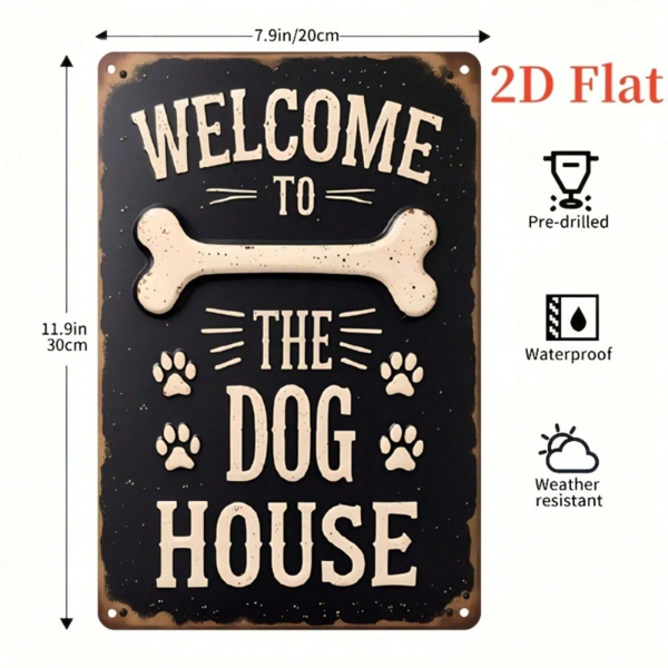 CIFbuy 1pc Vintage Welcome To The Dog House Metal" Sign, Heavy-Duty Rustic Paw Print Bone Pattern Pet Wall Decor, Pet Wall Decor, 2D Flat Unframed Farmh House Metal SiikTok, House Metal SiikTok, t Self-pickup Logiopics