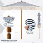 7ft Boho Patio Umbrella with Fringe Tassels, Outdoor Beach Umbrella with Aluminum Pole for Poolside Garden - Image 4