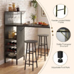 3PCS Bar Table & Stools Set, Wine Storage (6 Bottles + Wine Glass Holder), Oak - Image 8