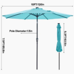 10 ft Patio Umbrella for Table, Outdoor Sun Umbrella with 32 LED Solar Lights, Lake Blue - Image 2