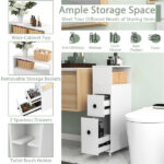 Slim White Bathroom Storage Cabinet (20"x7.5"x28.5") - Fits Tight Spaces (Tub-Toilet Gap), 2 Drawers + Open Shelf + Wicker Baskets - Image 8