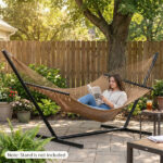 2-Person Polyester Caribbean Hammock with Hardwood Spreader Bars, 600lbs Weight Capacity Double Hammock for Patio Garden-Khaki - Image 10