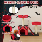 26" Gothic Cat Tree, Cat Tower with Spacious Cat Condo, 2 Padded Perches, Spider Toy, Scratching Posts, Scratching Ladder for Large Cats, Red & Black - Image 12