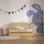 Vertical Fence Wood Painted Pine Toddler Bed with Bottom Drawer and Side Car Bed - Image 8