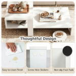 2-Tier Modern Geometric Coffee Table Engineered Wood Low Center Table with Storage Shelf, Waterproof Surface Cross Base Accent Table for Living Room Tea Game Work - White - Image 8