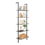 5-Shelf Wood Ladder Bookcase with Metal Frame, Industrial 5-Tier Modern Ladder Shelf Wood Shelves,Gray - Image 8