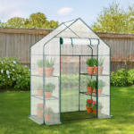 Mini Walk-in Greenhouse with PE Cover, 4-Shelf Indoor Outdoor Plant Gardening Green House for Garden Backyard, 56" x 29" x 77", White - Image 11