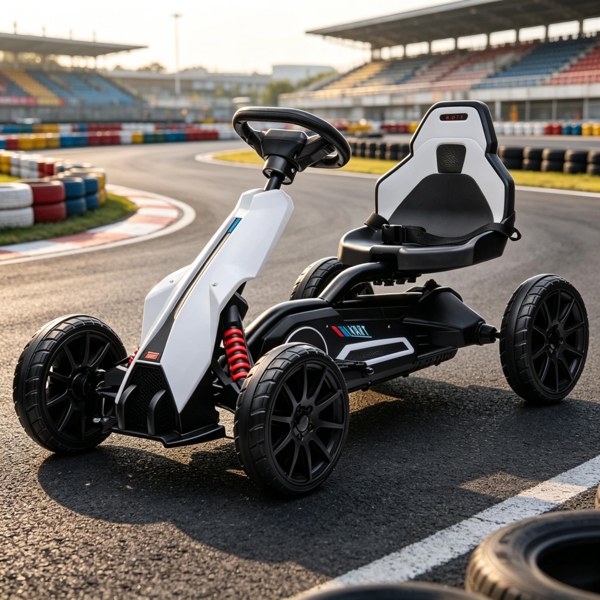 White 12V Electric Go Kart for Kids with Adjustable Speed Perfect for Children's Fun