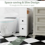 Slim White Bathroom Storage Cabinet (20"x7.5"x28.5") - Fits Tight Spaces (Tub-Toilet Gap), 2 Drawers + Open Shelf + Wicker Baskets - Image 5