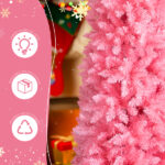 7.5 FT Hinged Christmas Tree, Artificial Pencil Christmas Tree, Unlit Artificial Christmas Pine Tree with 1075 Branch Tips and Sturdy Stand, Pink - Image 8