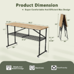 Foldable Hardwood Workbench Adjustable Wood-Top Utility Table with Locking Casters - Image 2