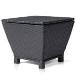 Outdoor PE Wicker Side Table with Storage, Small Patio Storage Bin Container for Hose Cushion Towel, Black