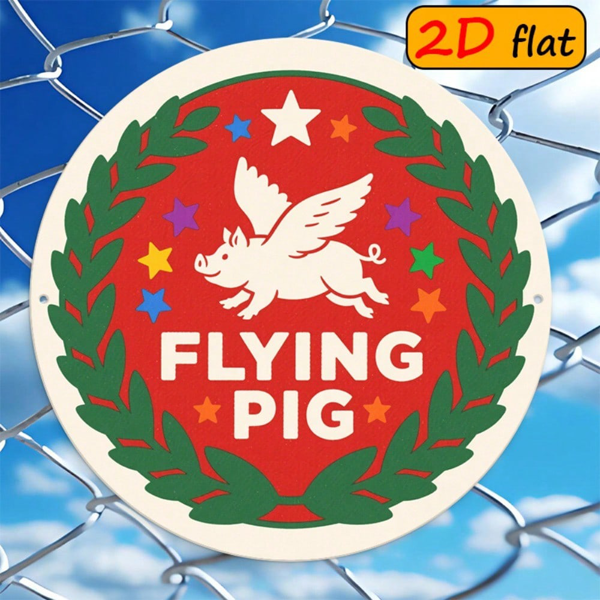 0cfd9eb3-5418-4e24-b302-663b20c59ef5.png CIFbuy Flying Pig Round Aluminum Sign 7.87x7.87in, "" Sign 7.87x7.87in, Colorful Stars & Green Leaf Wreath Outdoor Plaque TikTok, TikTok, temu emu Self-pickup Logiaqics - Image 1