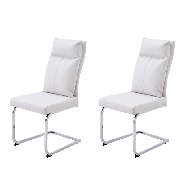 Dining chair set (2 pieces) modern leather imitation soft cushion dining chair, with soft cushion backrest and electroplated legs, suitable for kitchen/living room/dining room, white