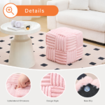 Square Ottoman Foot Stool Corduroy Vanity Chair Bench with Padded Woven Footrest for Entryway Living Room Hallway Pink - Image 3