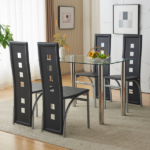 Same Code 02878244 5 Pieces Dining Table Set for 4, Kitchen Room Tempered Glass Dining Table, 4 Chairs, Black Table legs are silvery - Image 4
