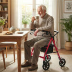 2-in-1 Rollator Walker with Seat (Red), 8-Inch Large Wheels & Versatile Braking System, Adjustable Height - Image 6