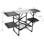 Foldable Aluminum Camping Kitchen Table Heat Resistant Slatted Tabletop, 4 Foldable Side Trays Mesh Storage Rack Hanging Hooks 154lbs Load Capacity Built-In Carry Handle for Campsite Park Travel - Image 15