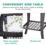 Outdoor Wicker Side Table, Rattan End Table with Glass Top, Patio Coffee Bistro Table for Indoor Garden Porch Balcony, Grey - Image 4