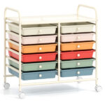 12-Drawer Rolling Storage Cart - 2-Row 10-Storey, Multicolor Drawers, 4 Wheels (2 Brake), White Frame-Macaron - Image 4