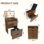 3-in-1 Vanity Desk with Lighted Mirror & Stool, Flip Top Makeup Dressing Table, Compact Storage for Bedroom, Bathroom, Dressing Room(23.62"L, Walnut) - Image 2
