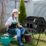 Outdoor Compost Tumbler Dual Chamber, Outdoor Tumbling Composter Dual Rotating Batch Compost Bin, 42 Gallon, Black - Image 11