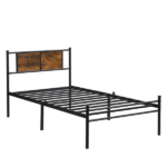 Twin XL Size metal bedframe,Headboard with wood panel decoration,black - Image 3