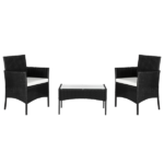 2pcs Arm Chairs 1pc Love Seat & Tempered Glass Coffee Table Rattan Sofa Set Black - Image 11