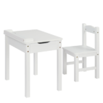 Flip Top Kids Table and Chair Set, Wood Activity Table Set with Storage Space for Arts Crafts, White - Image 5
