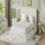 AirFrame Queen Bed Frame with adjustable Sliding Side Table, 8.7'' Cloud Upholstered Sponge Cushion, Easy Assembly (Off-White). - Image 7