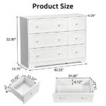 Left 3 Large Drawers + Right 3 Small Drawers MDF Painted Drawer Cabinet 42.52*15.75*32.28in White - Image 5