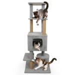 64" Light Gray Cat Tower with Plush Perches & 3 Dangling Balls, Jute Scratching Posts & Anti-Tipping Device for Multi-Cat Households - Image 2