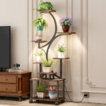 Plant Stand Indoor with Grow Lights - 62" Tall Plant Shelf, Lighted Corner Plant Stands for Indoor Growing, 8 Tiered Large Flower Holder, S-Shaped Decorative Rack for Living Room (WALNUT COLOR) - Image 14