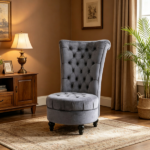 Grey Retro High Back Armless Royal Accent Chair Fabric Upholstered Tufted Seat for Living Dining And Bedroom - Image 6