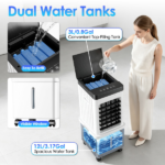 3 IN 1 Portable Air Conditioners, Swamp Cooler with Detachable Water Tank, 4 Ice Packs, 15H Timer, 75° Oscillation, Remote, 3 Speeds, Evaporative Cooler for Bedroom, Office - Image 5