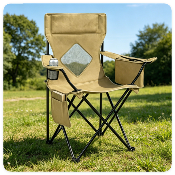 0e14b9e8-3f8e-495e-aaca-1cc63d0b0693.png Folding Camping Chair, Heavy-Duty Metal Frame Portable Outdoor Chair with Cup Holder, Insulated Cooler Bag & Side Pocket for Camping Fishing Beach - Image 1