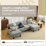 U-Shaped Convertible Sectional Sofa with 2 Short Chaise Lounges, 4-Seater Modular Chenille Fabric Couch with Plastic Legs, 111.4" L x 48.4" D x 33.1" H Indoor Living Room Combination Sofa, Grey Blue - Image 12