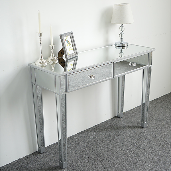 2-Drawer Modern Style Computer Desk MDF Mirror Dressing Table 41.34*14.17*29.92in Silver